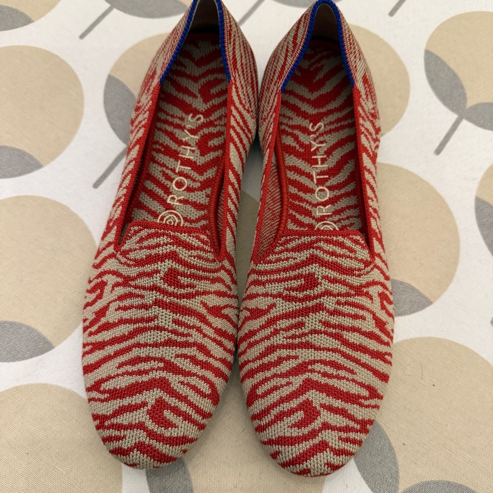 Rothy’s Red Zebra Knit Slip-On Loafers